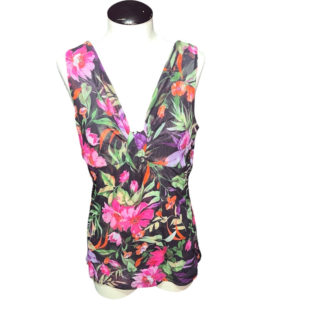 Y2K empire waist top sheer floral sweet pea fairy black pink medium feminine